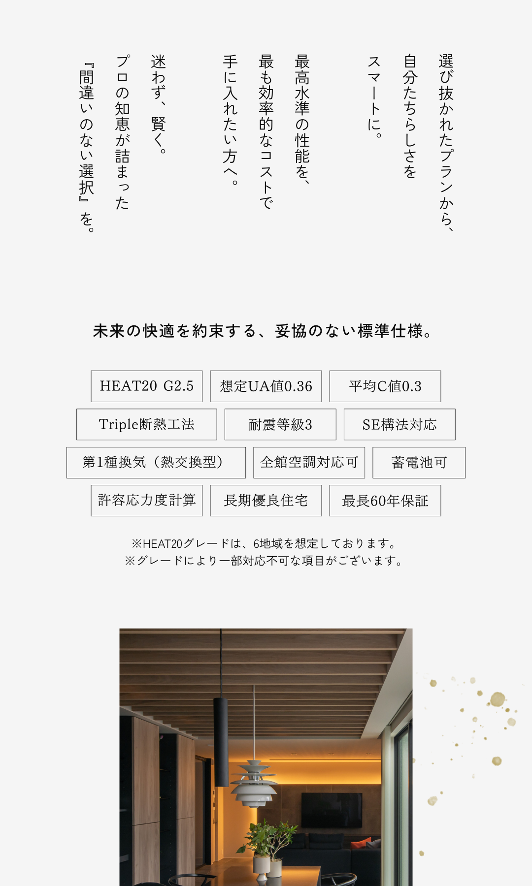 建築家によるセレクト型・セミオーダー住宅「a'laise（アレイズ）」の内観デザインと、間違いのない選択を促すコンセプト。